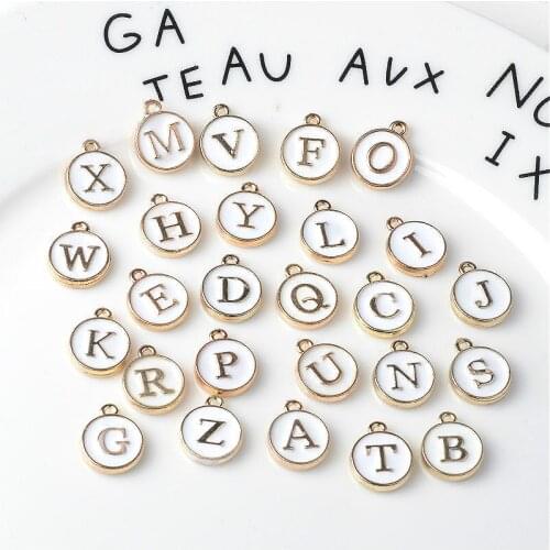 26 Round Golden Enamel English Alphabet Charms, Multi-color Capital Letters, Alloy Charm Jewelry DIY Accessories Wholesale