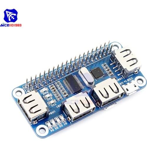 4 Port USB HUB HAT USB 2.0 1.1 Micro USB for Raspberry Pi Zero/W A+ B B+ 2 3 Model B Serial Debugging Onboard USB to UART