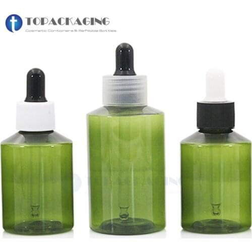 50PCS*100/50ML Dropper Bottle PET Green Plastic Cosmetic Container Empty Essential Oil Refillable Makeup Serum Shampoo Packing