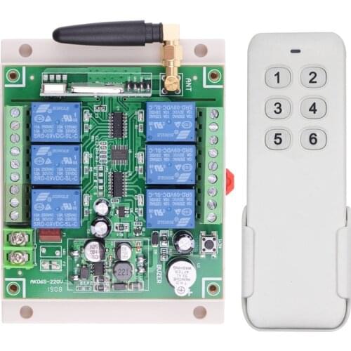 AK06S New DC 12V 24V 36V 6 Channel 6 CH 10A Relay RF Wireless Remote Control Lighting Switch With 1PCS White Remote Control