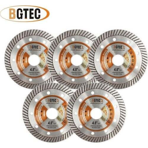BGTEC 5pcs 4.5 inch Diamond Hot Pressed Diamond Superthin Turbo saw Blades 115MM Hard Material Ceramic Tile Cutting disc
