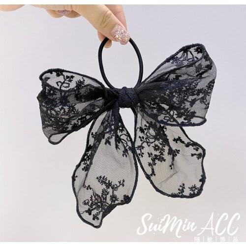 Big Lace Bow Elastic Hair Bands Rubber Band Embroidery Hairpins Hair Accessories For Women Hair Tie Bands For Hair