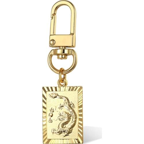 Gold Color Bag Chain Key Chain for Women Girls Rectangle Dragon Pendant Key Holder for Men keychain ring Gift Jewelry DKC50