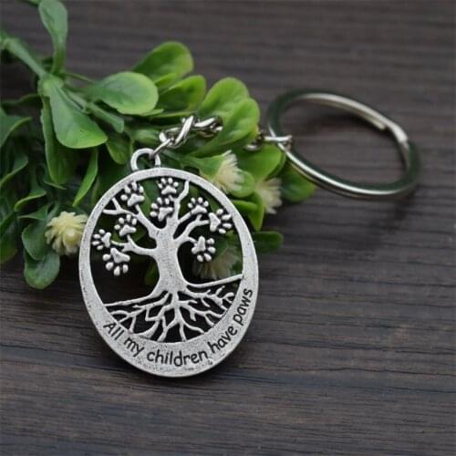 Tree of life paw Print keychain Engraved with All my children have paws Family blessing lucky gifts
