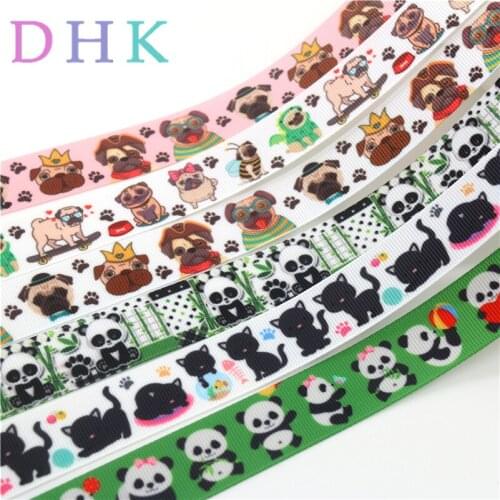 DHK 7/8''10yards panda animals dog cat Printed Grosgrain Ribbon Accessory hairbow headwear decoration Wholesale DIY OEM B1807