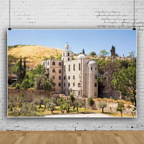 White Church In The Village Hills Backdrops Photos Background Decors for Outdoor Scenery Portrait Photography Props