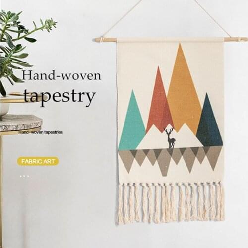 Nordic Style Geometric Pattern Hand Woven Tapestry With Tassel Cotton And Linen Fabric Wall Hangings Rug For Home Decoration