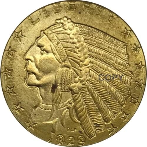 1929 United States 5 Five Dollars Indian Head Gold coin Brass Collectibles Copy Coin
