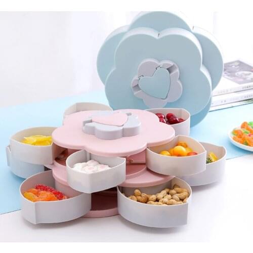 Creative Double-layer Candy Storage Box Rotating Fruit Plate Desktop Organizer Decor for Nuts Snack with Mobile Phone Holder