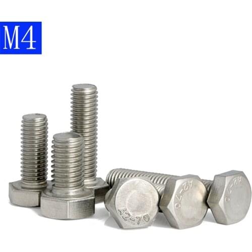 M4 - 0.7 (4mm) 304 Stainless Steel Metric Full Thread Hexagon Head Bolts Screws A2 - 70 DIN 933