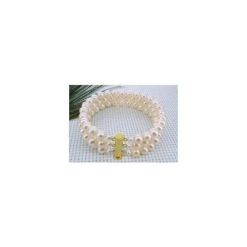 Lovely 3 rows 7mm white grade akoya pearl bracelet 7.5-8 inch bracelets word mujer for women -jewelry