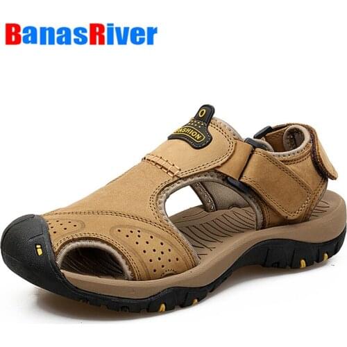 2021 New Big Size Leather Cowhide Men Walking Flats Sandals Summer Quality Beach Slippers Casual Sneakers Outdoor Beach Shoes