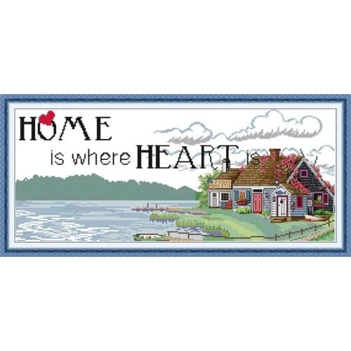 Joy Sunday Home Is Where Heart ML086 14CT 11CT Counted and Stamped Home Decor Seaside Sweet House Needlework Cross Stitch kits
