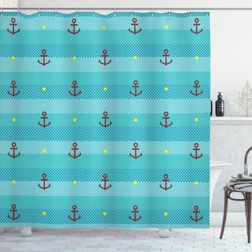 Aqua Shower Curtain Set Nautical Pattern with Halftone Dot Sea Curtain for Bathroom Decor 12 Hooks Decorative Bath Accessory