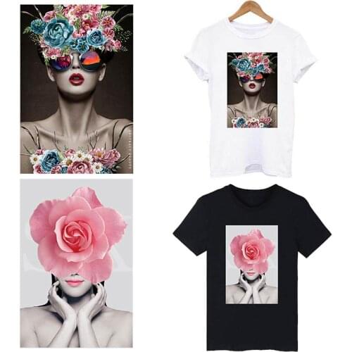 Patches For Clothes Aesthetic Girl DIY Iron On Transfer On Clothes Flower Butterfly Lady Heat Transfer Patches For Women Dress