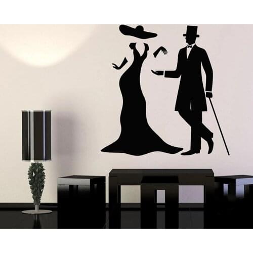 Man And Woman Wall Decal Couple Gentleman Lady Vintage Dance Banquet Party Interior Decor Vinyl Stickers Bedroom Mural Art Q660