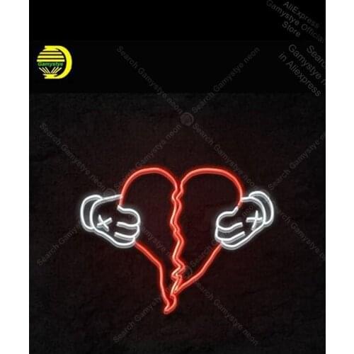 Neon Sign for Tear heart with hands Glass Tube Handmade Neon Light Signs for Store Home Display Advertisement Sign Lighting Neon