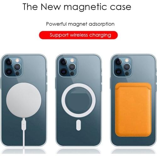 New Magnetic adsorption Clear Case For iPhone 11 12 12 pro max Support Wireless Charging with Scratch proof hard back cover mini