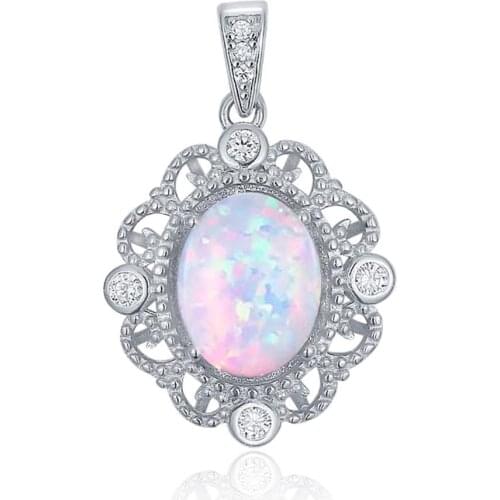 Antique Designs 925 Sterling silver 2.0ct Oval Natural White Opal Stone pendant opal/fire opal pendant/sterling silver opal