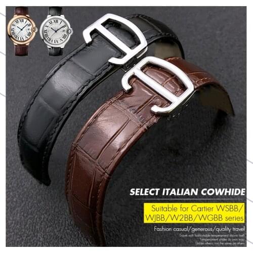 16mm 18mm 20mm 22mm Leather Watch Strap for Cartier Blue Balloon Watch Black Blue Brown Cowhide Folding Buckle Watch Bands