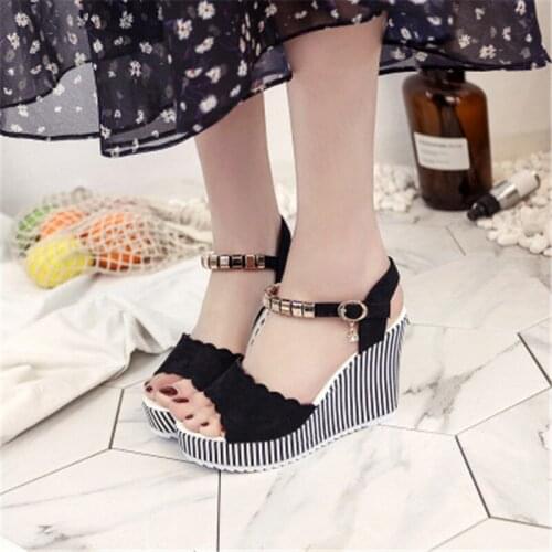 Fashion Summer High Heel Female Sandals Womens 2019 New Wedges Heel Sandals Solid Color Casual Female Shoes