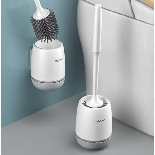 Toilet Brush Long Handle TPR Soft Bristled Toilet Cleaning Brush Set Silicone No Dead End Wall Hanging Bathroom Cleaning Brush