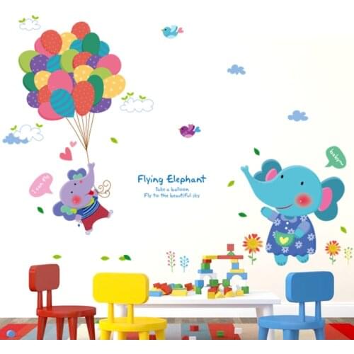 [SHIJUEHEZI] Elephant Balloons Wall Stickers PVC Material DIY Animal Wall Decals for Kids Bedroom Nursery Home Decoration