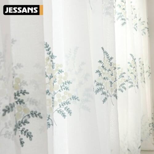 Modern Embroidered Tulle Curtains Window Screen for Living Room Bedroom Tree pattern Voile Sheer Curtains for Kitchen Door Drape