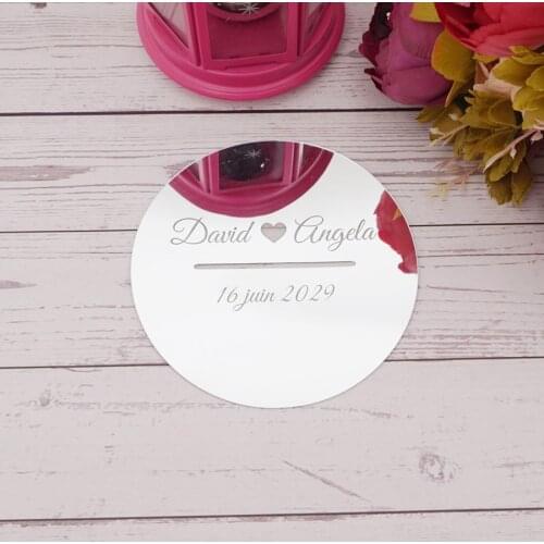 Custom Wedding Mirror Round Shape With Lip Cover Long Hole for Donation Party Decor Bridal Favors Personalized Verlobungs Tablet