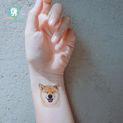Rocooart Dog Temporary Tattoo Sticker Watercolor Animals Tattoos Body Art Child Girls Hand Fake Watermark Tattoo10.5x6cm