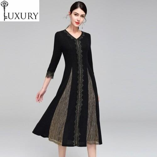 Quality New Plus High Size XXXXL 1950s Style Women V-Neck Lace Color Block Patchwork 3/4 Sleeve Large Swing Dress Female