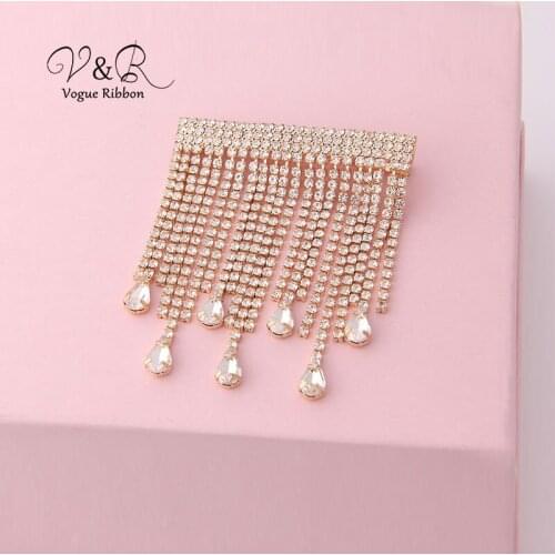 Hair Accessories Paving Stone Chain Tassel Frange Hair Clip Pin With Crystal Rhinestone Gold Filled Chain Tassel Hair Clip Pin