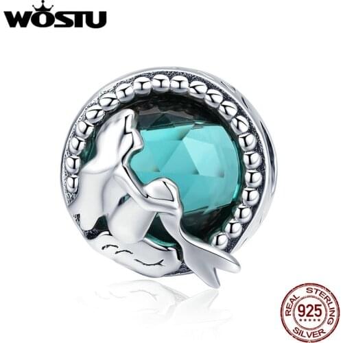 WOSTU 100% Real 925 Sterling Silver Romantic Mermaid Charms fit Original Bead Bracelet Pendant DIY Fashion Jewelry Gift CQC894