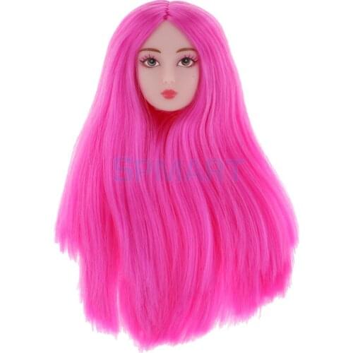 1/6 BJD Makeup Face Head Sculpt with Rose Red Wig Hair Doll Replacement Body Part Custom for Dollfie for DOD SD DD