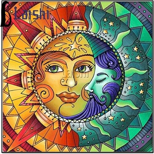 Diamond Painting,Abstract icon Sun and Moon Face Full Drill Crystal Rhinestone Embroidery Cross Stitch,DIY 5D Paint by Numbers