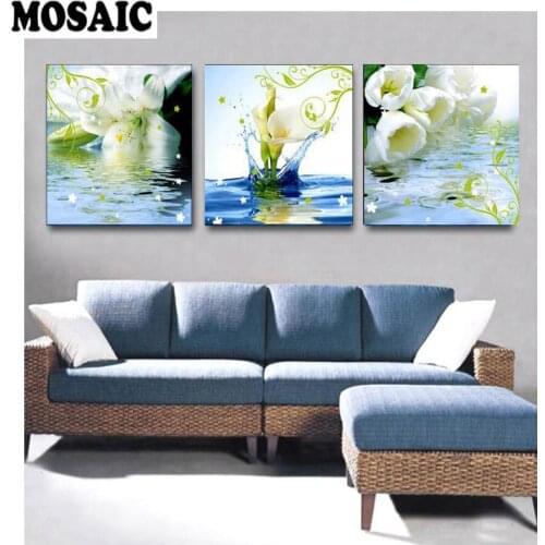 3 piece white lily Diamond Painting Full Square/ Round Drill 5D Diamond Mosaic Rhinestone Embroidery diamond with paint flower