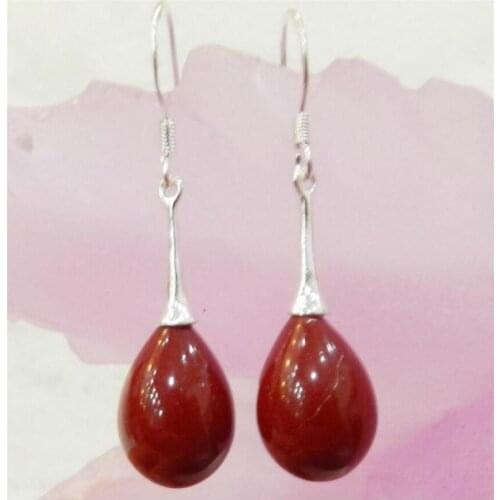 Free Shipping TEARDROP RED CORAL DANGLE EARRINGS JEWELRY 925