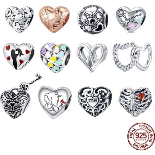 WOSTU 925 Sterling Silver Heart Pendant Series Charm Bead Fit Original Bracelet Necklace DIY Jewelry Gift