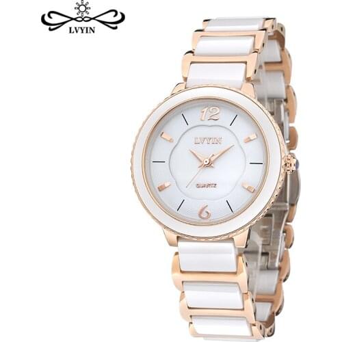 Ceramics Womens Watch Fashion Elegant Business Wristwatches Girl Simple Waterproof Rost Gold / White Quartz Watches Fashion