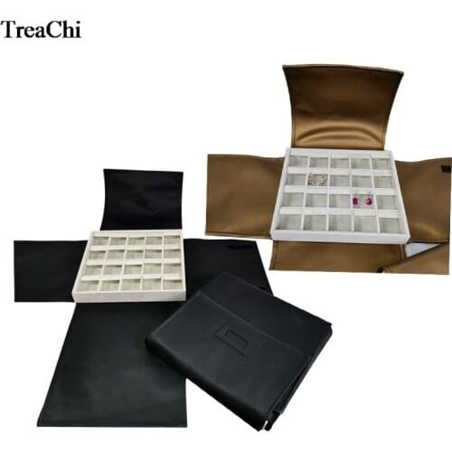 Creative PU Cover 20 Grids Square Velvet Stud Jewelry Display Tray Removable Earring Storage Holder Travel Carrying Case Book