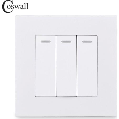 COSWALL Simple Style PC Panel 3 Gang 1 Way On / Off Wall Light Switch Rocker Switch White Black Grey Gold Color AC 12-250V 16A