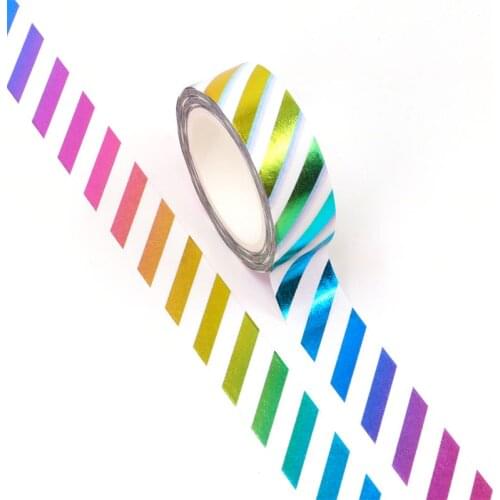 NEW 10pcs/Lot Decorative Cute Rainbow Stripes Gold Foil Washi Tapes DIY Bullet Journal Adhesive Masking Tape Stationery