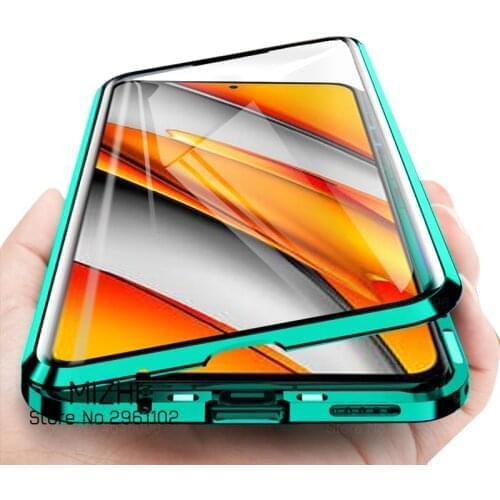 For Poco F3 Case 360 Magnetic Flip Case For Poco F 3 F3 PocoPhone F3 3F PocoF3 Double-Sided Tempered Glass Phone Covers Coque