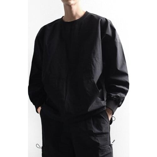 Mens T-shirt fashion trend loose version long sleeve drawstring Sweatshirt Pullover round neck large top