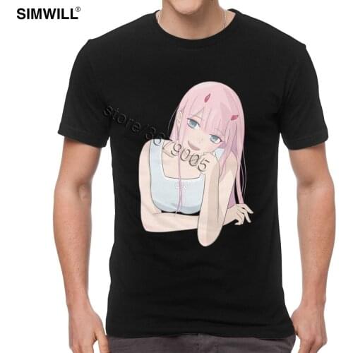 Men Darling In The Franxx Tee Shirts Luxury Zero Two T-Shirts Short Sleeves Soft Cotton Breathable T Shirt Anime Fans Clothing