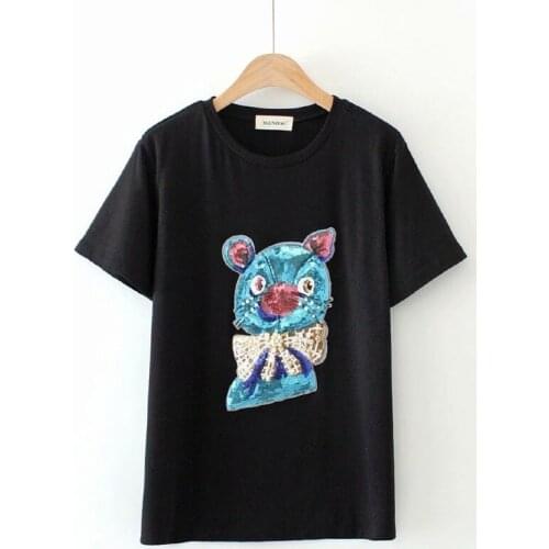 Plus Size Womens Short Sleeve T-shirts Cute Mouse Summer T-shirts Oversized Blue Black Tops