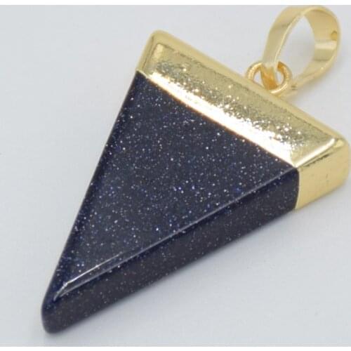 Hot Selling Simple Gold color Natural Trendy Blue Sand Stone Charms Necklace Pendants for Female Jewelry Making DIY Accessories