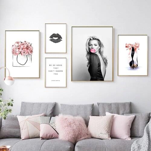 Nordic Style Art Canvas Painting Bubble Girl Lip Poster Print Scandinavian Wall Picture for Living Room Modern Lady Home Decor