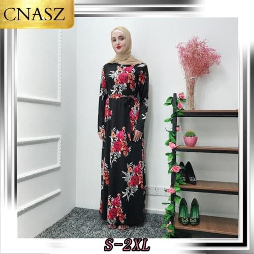 High Quality Fashion Muslim Dubai Turkey Fashion Black Print Printed Lace Dress Hot Middle Eastern Muslim Dress For Women