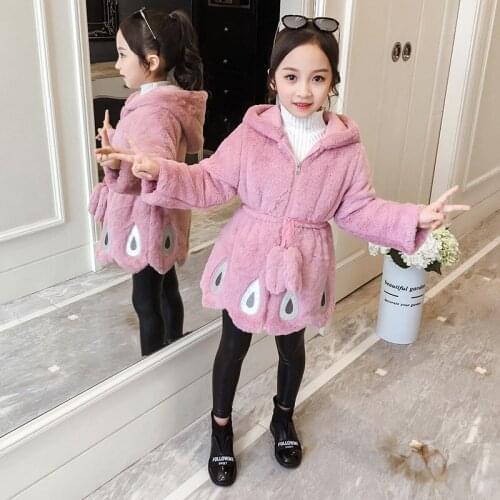 Girls Fur Coat Clothing Autumn Winter Baby Children Pink Peacock Faux Fur Jacket Toddler Kids Hooded Long Zipper Outwear Coats